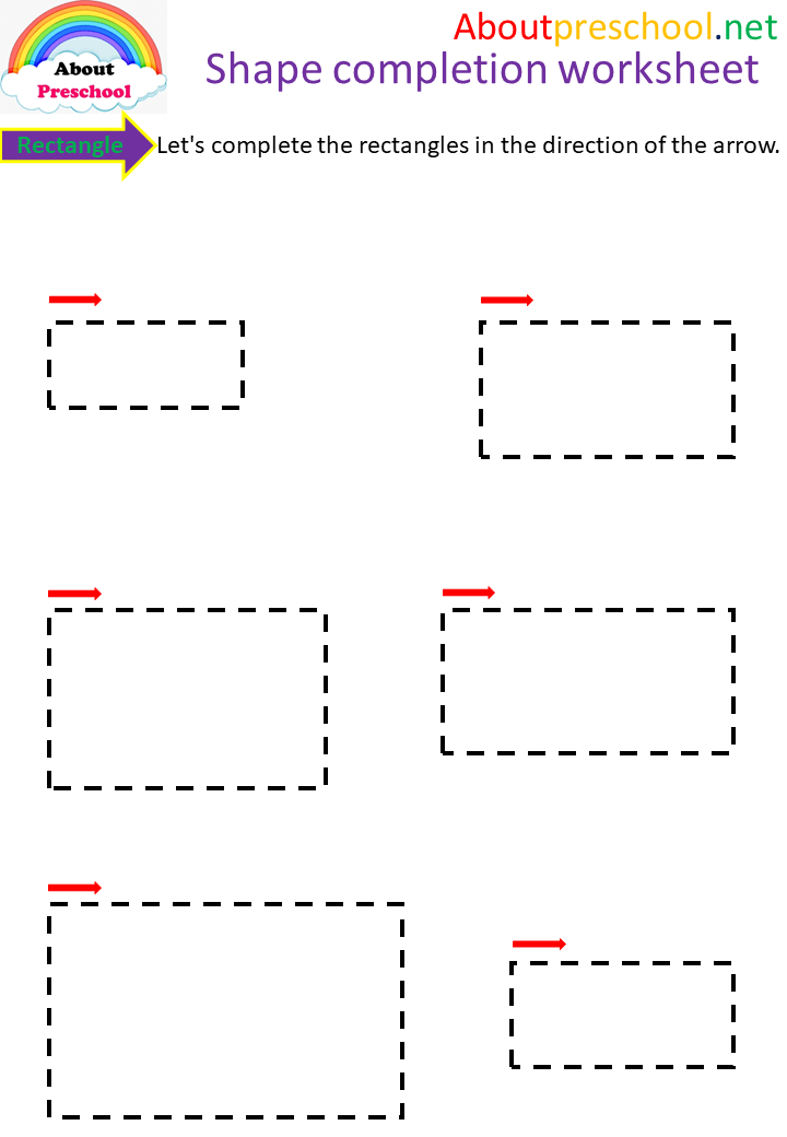 Preschool Shape completion worksheet Rectangle