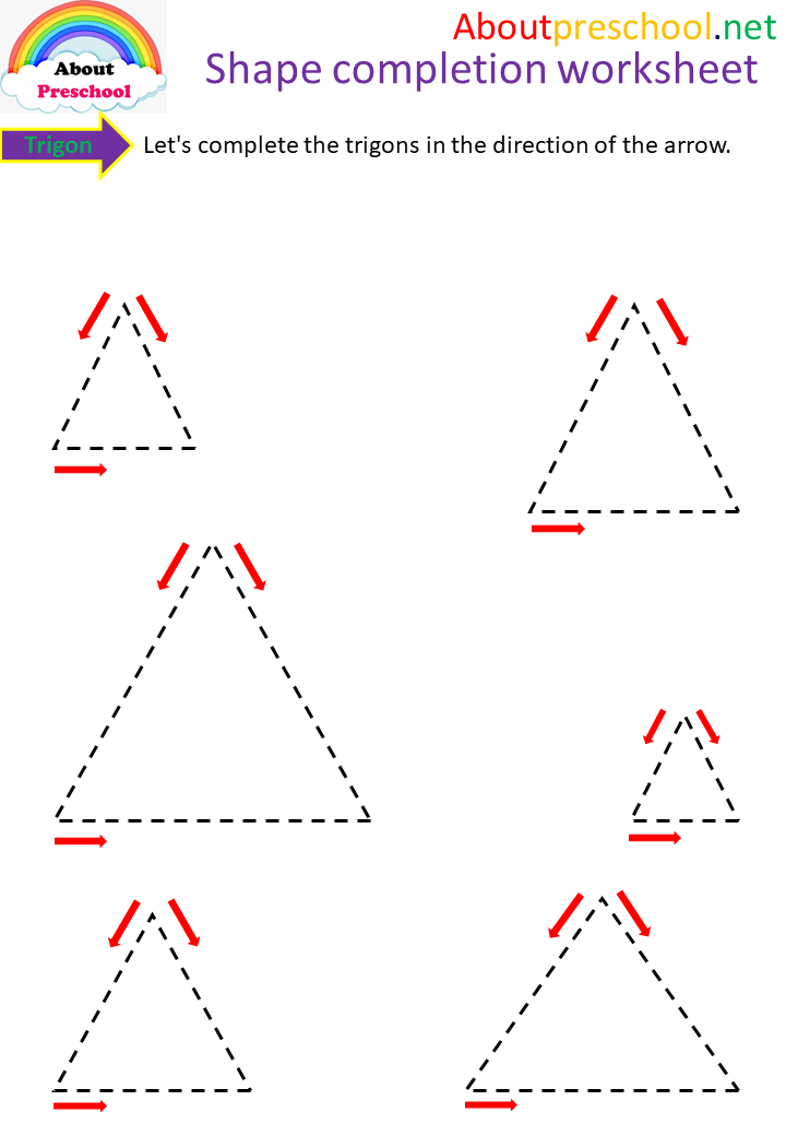 Preschool-Shape completion worksheet-Trigon