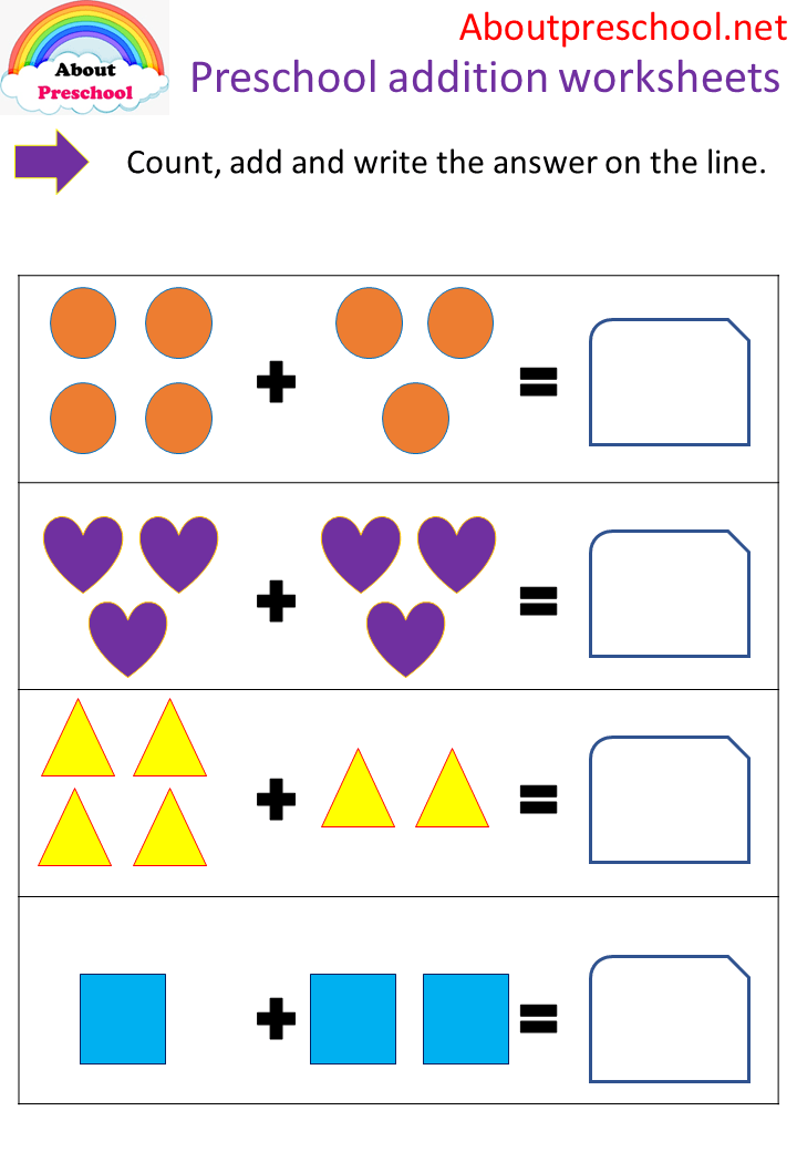 Preschool addition worksheets shapes