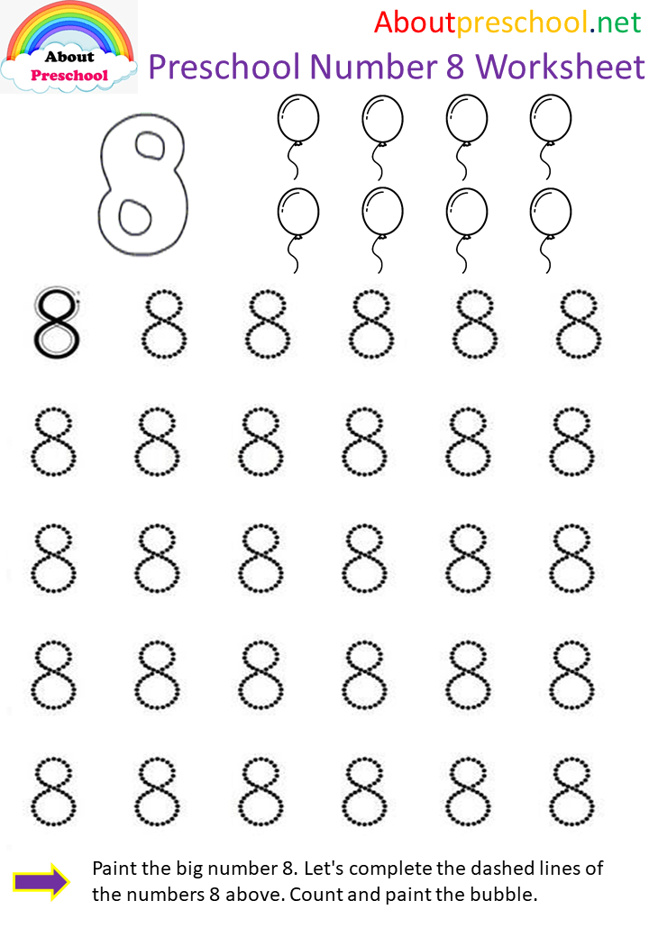 Preschool fun number worksheet 8