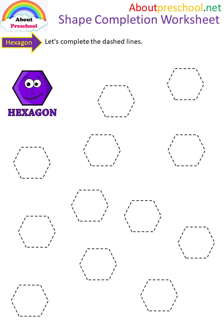 Preschool shapes dashed line study-Hexagon