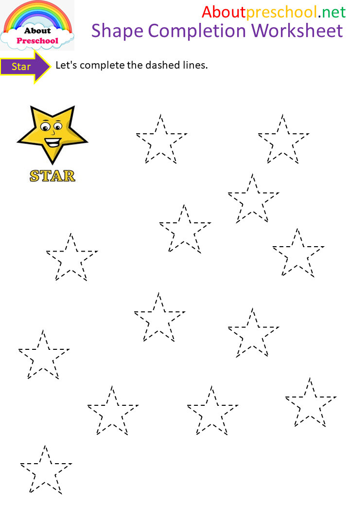 preschool shapes dashed line study Star