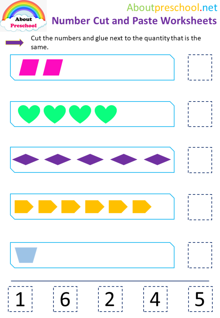 Preschool Number Cut and Paste Worksheets - 5 - About Preschool