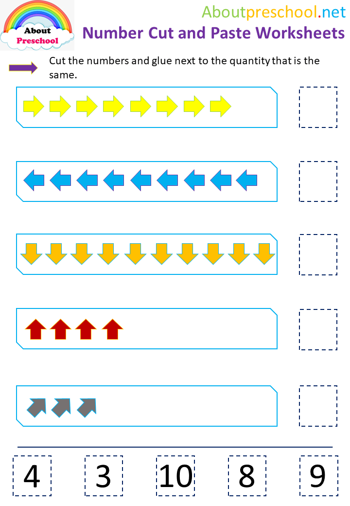 Preschool Number cut and paste worksheets 4