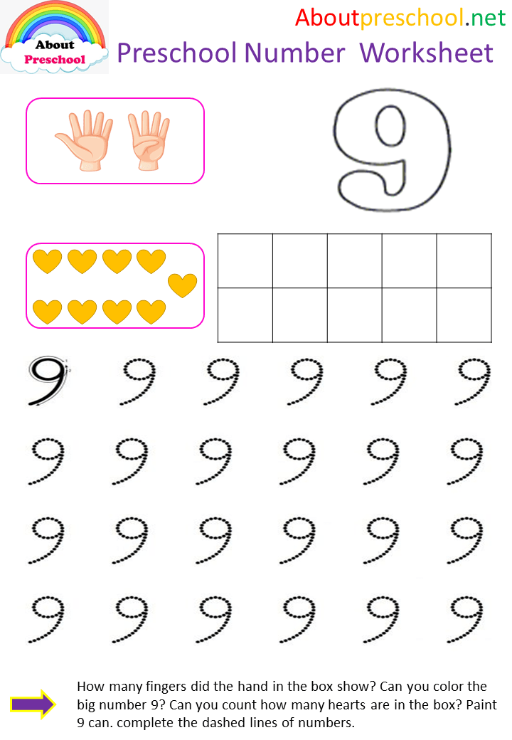 Preschool number worksheet 9