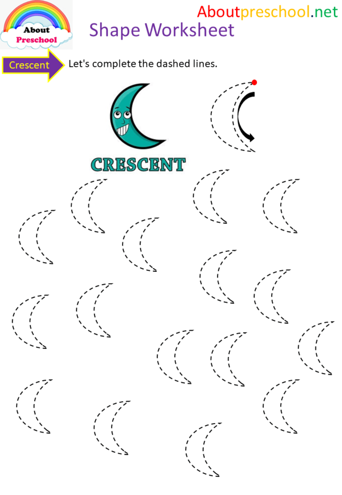 Shapes Worksheet-Crescent - About Preschool