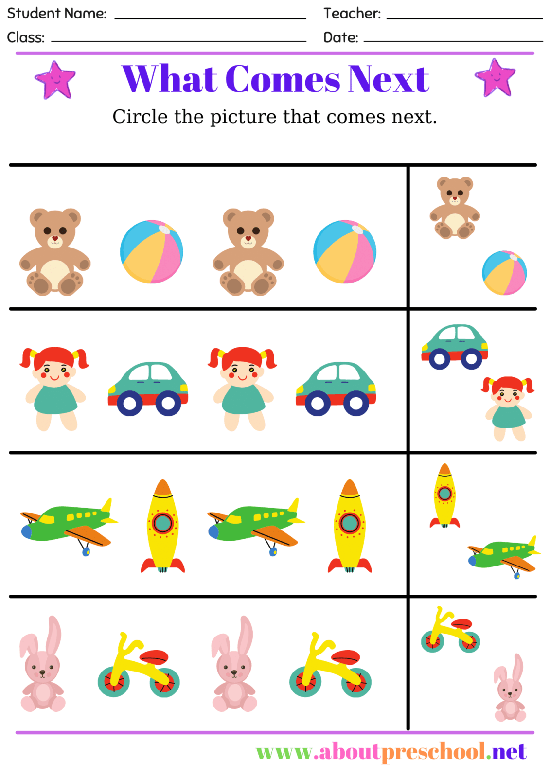 Preschool Pattern Worksheet-3