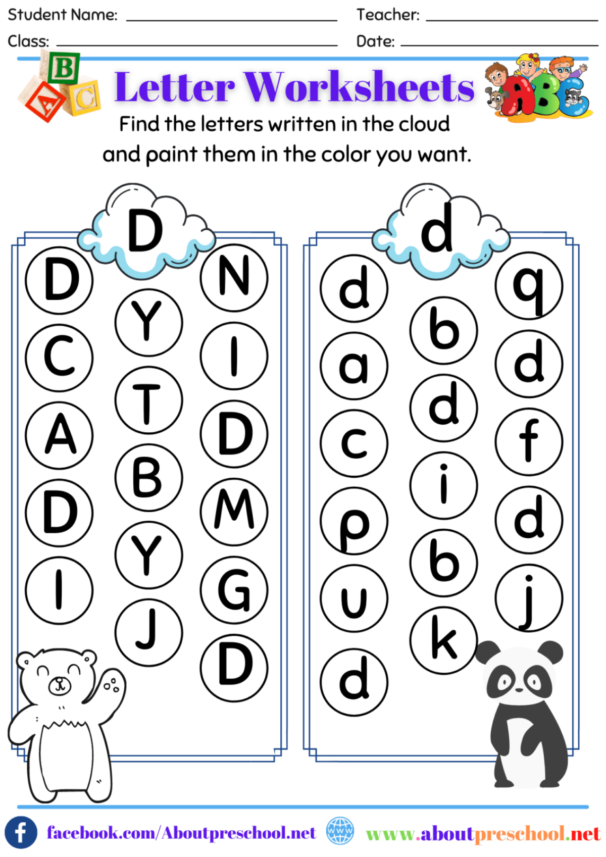 letter d worksheets about preschool