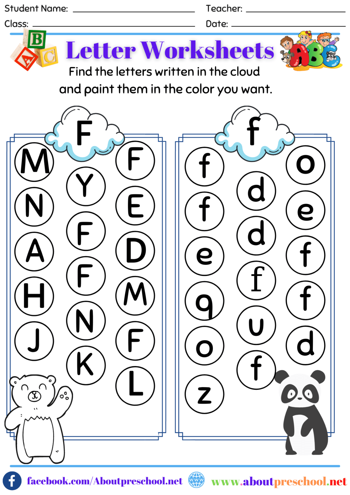 F Worksheets For Kindergarten Printable Kindergarten Worksheets