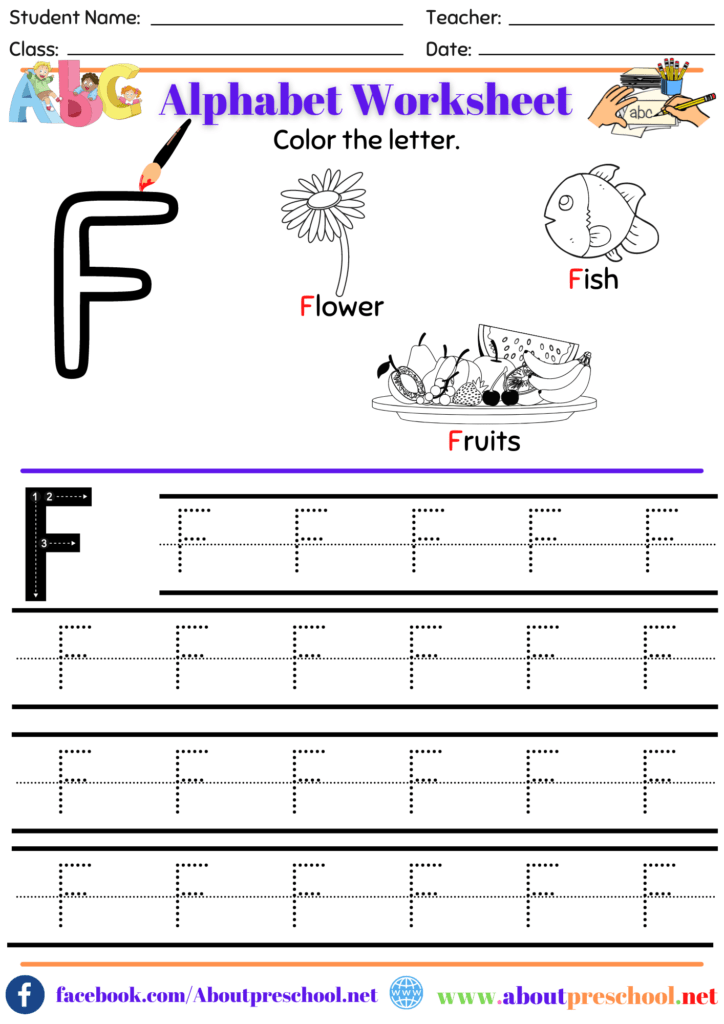 Letter F worksheet About Preschool