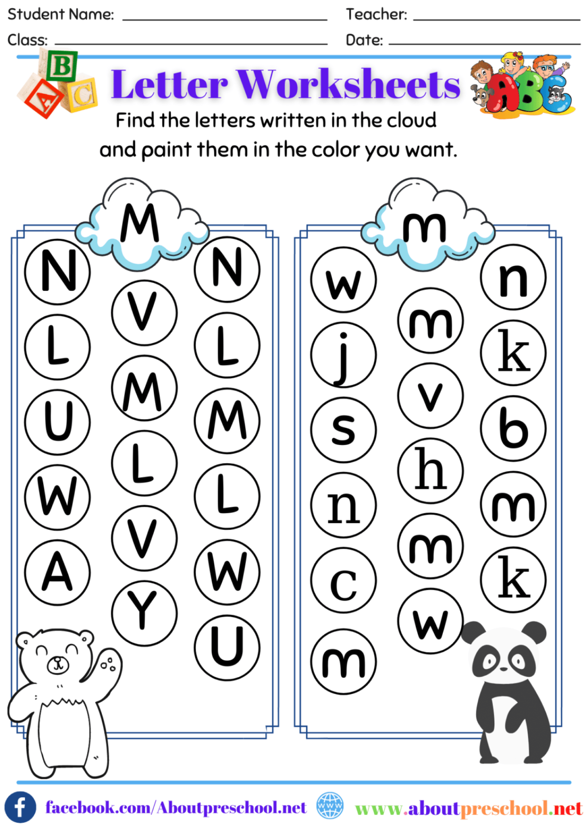 letter m worksheets about preschool