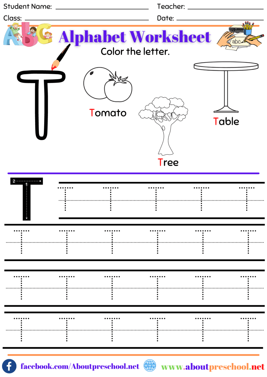 Letter T worksheet About Preschool