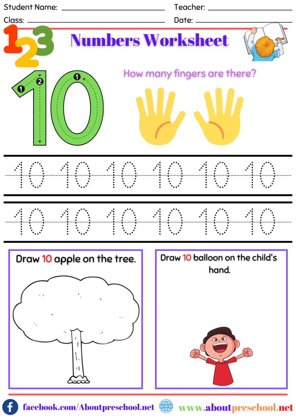 Number Worksheet Kindergarten 10 About Preschool