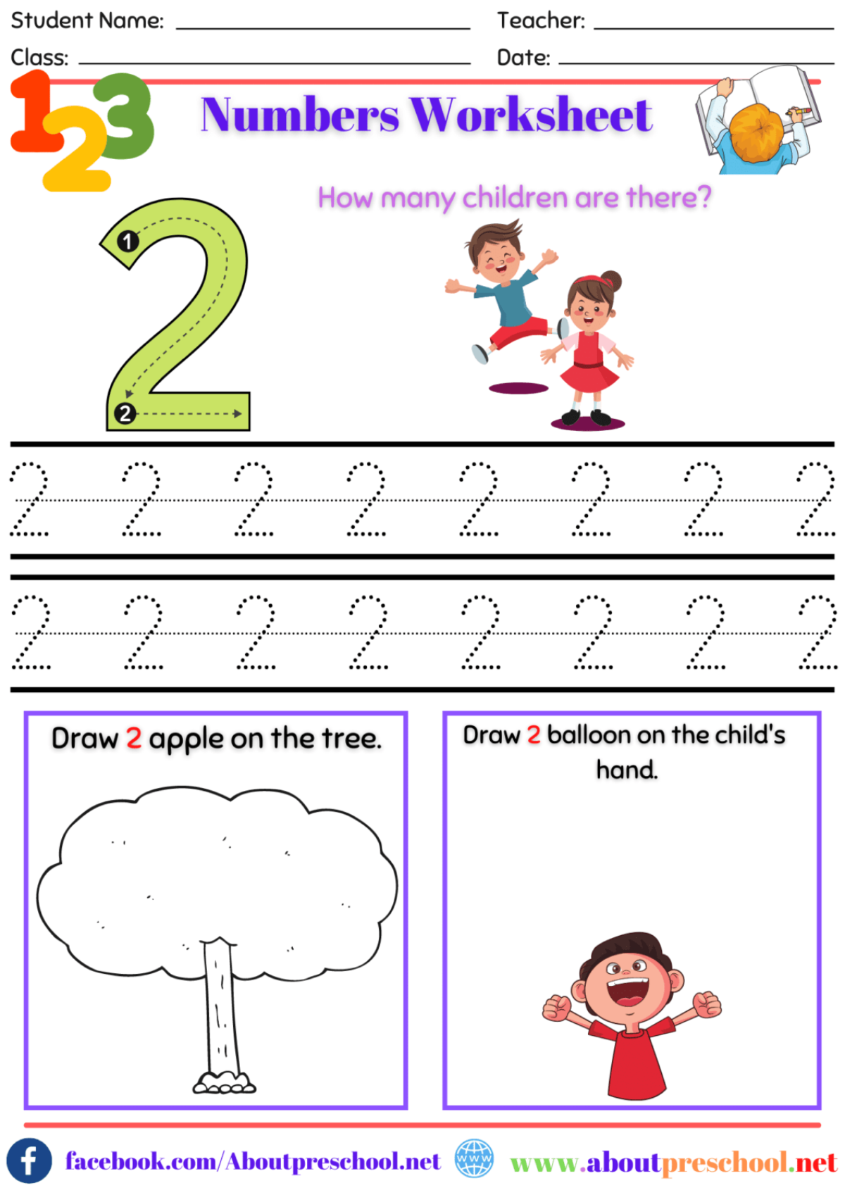 number worksheet kindergarten 2 about preschool