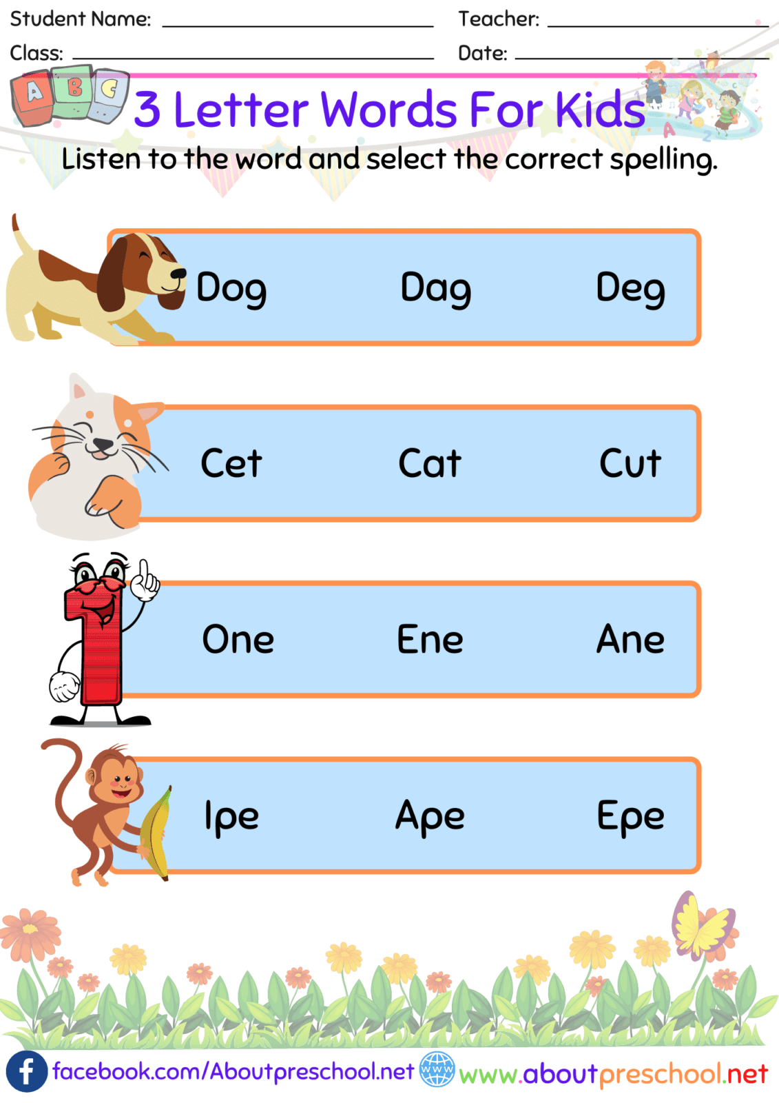 3 Letter Words For Kids - About Preschool