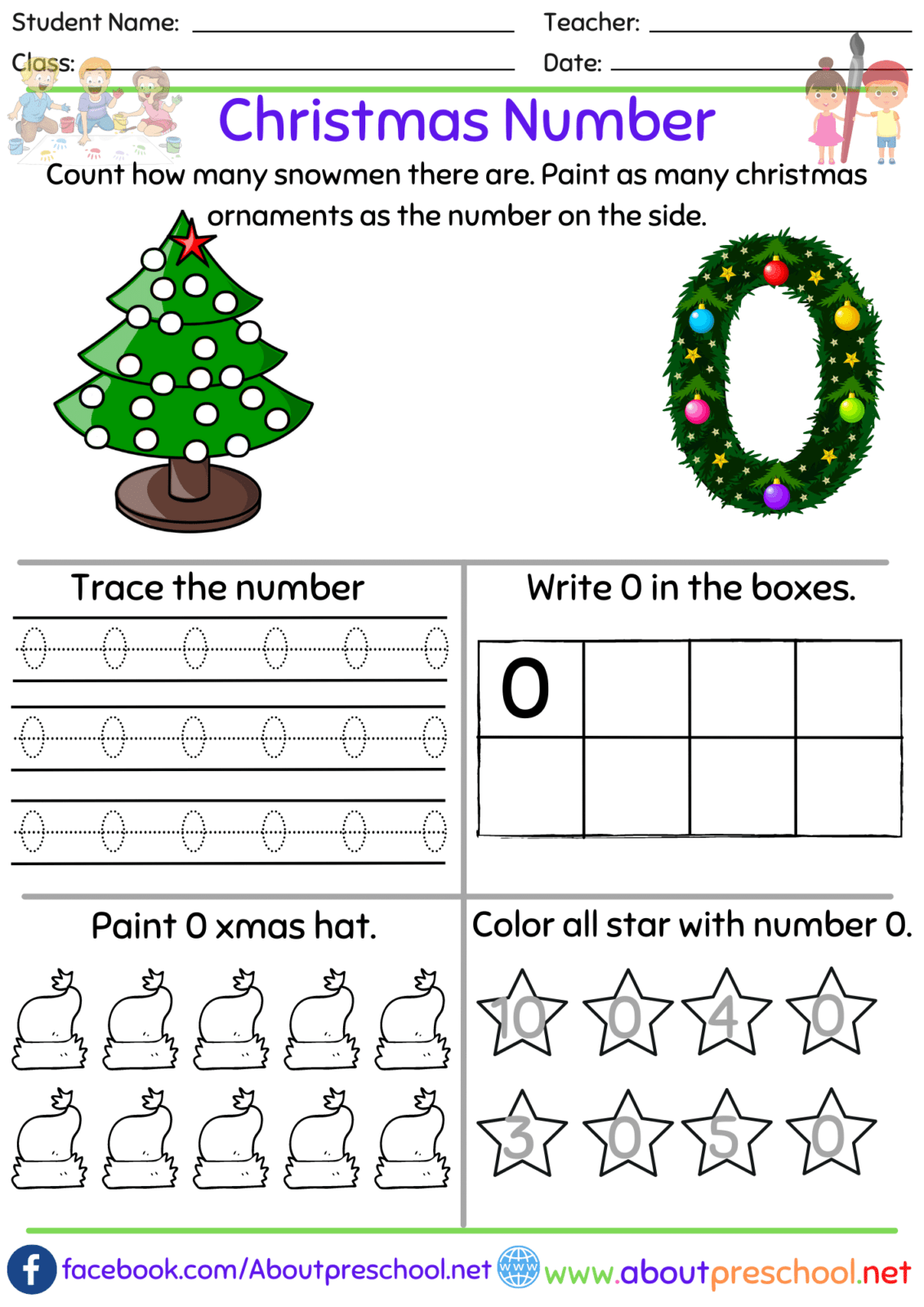 Free Preschool Kindergarten Number 0 Worksheet