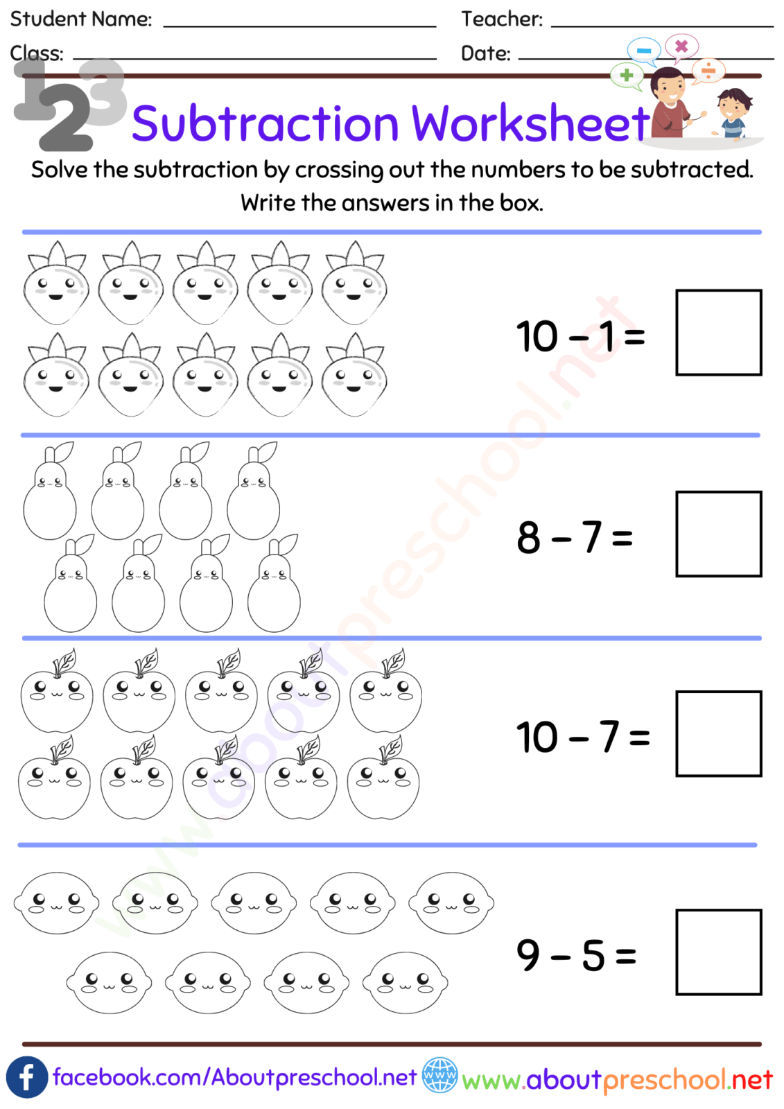 Kindergarten Subtraction Worksheets-22 - About Preschool Inside Subtraction Worksheet For Kindergarten