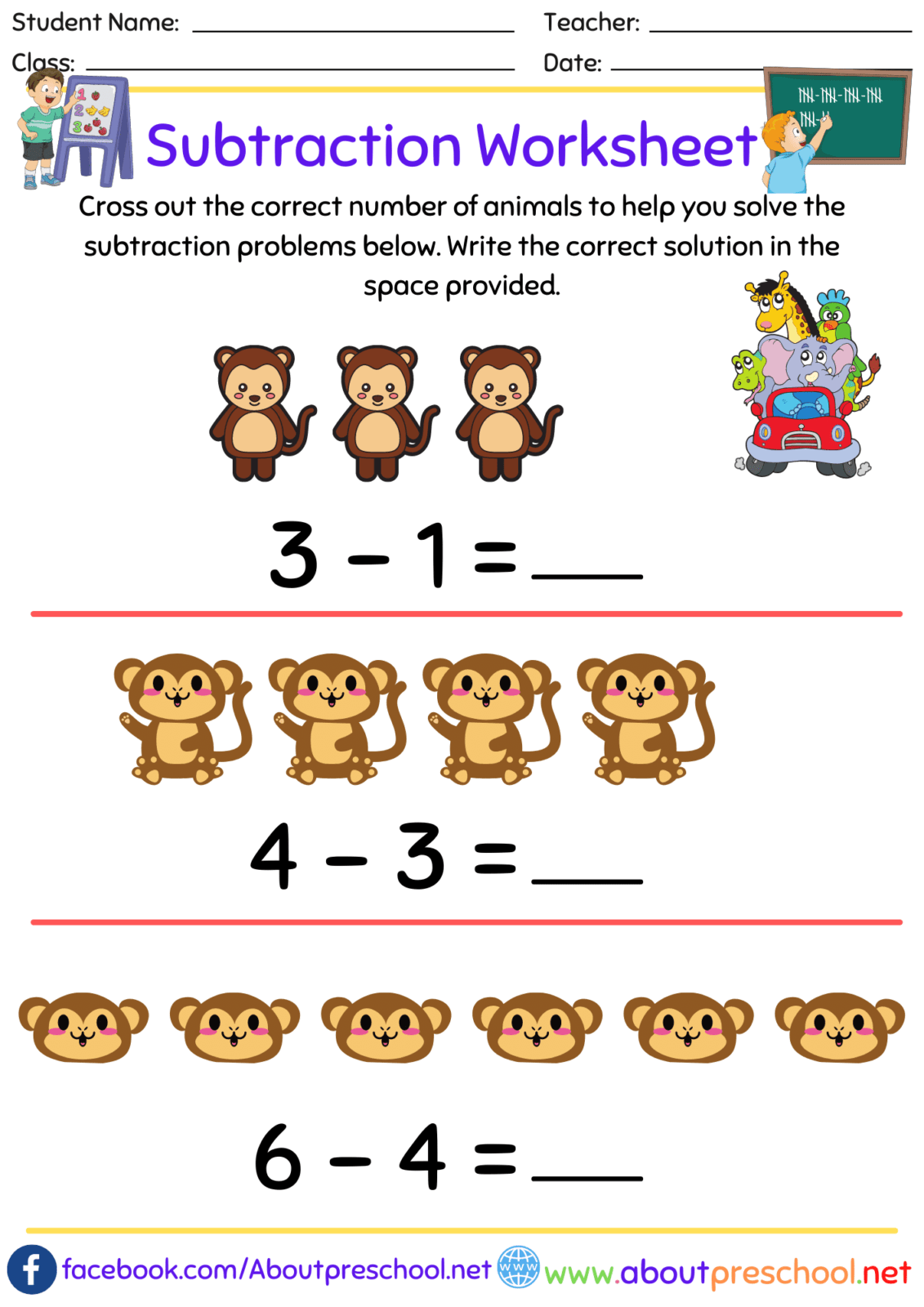 Kindergarten Subtraction Worksheets 2