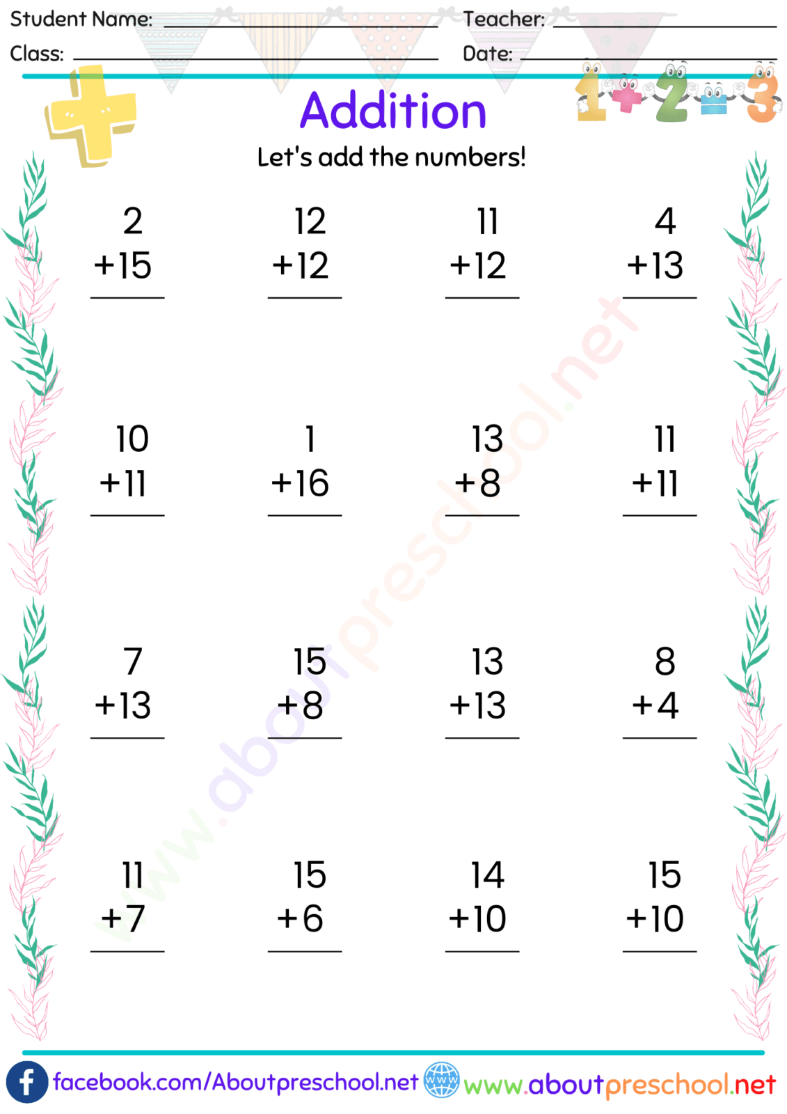 Kindergarten and Grade 1 Addition Worksheets 8