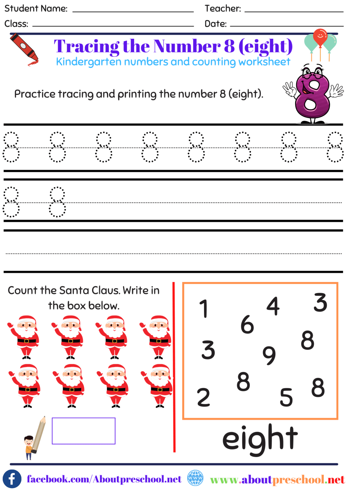 Number Worksheets For Kindergarten 8