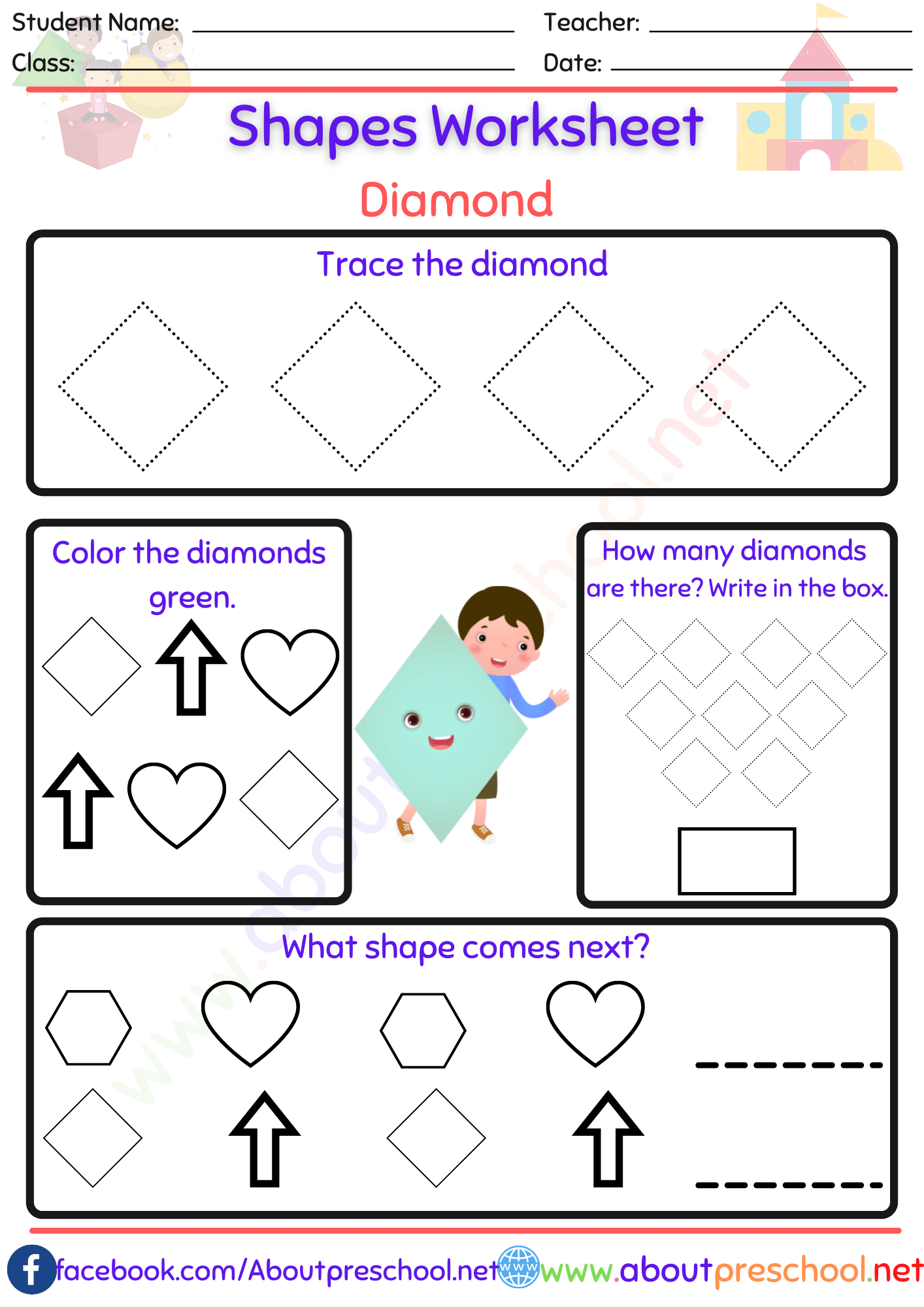 Shapes Worksheets Diamond About Preschool