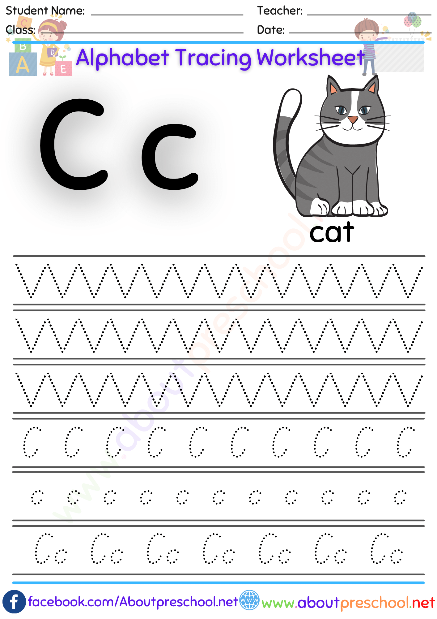 Alphabet Letter C Tracing Worksheet