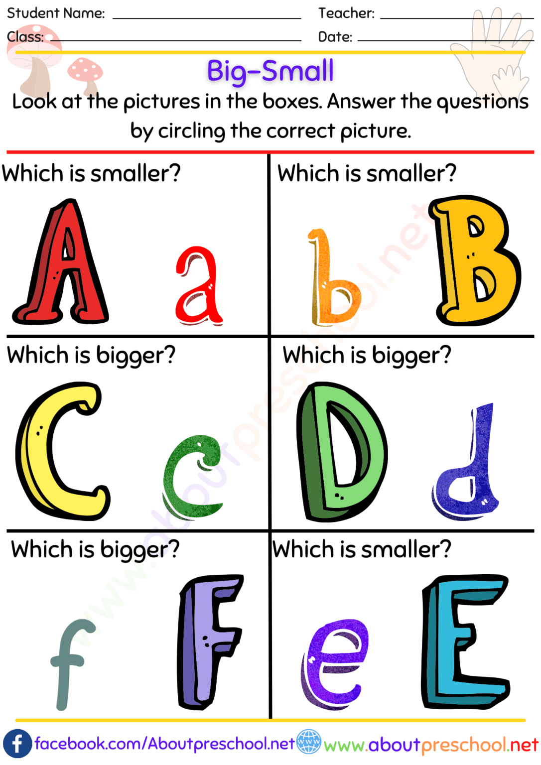 Big and Small Worksheets-9 - About Preschool