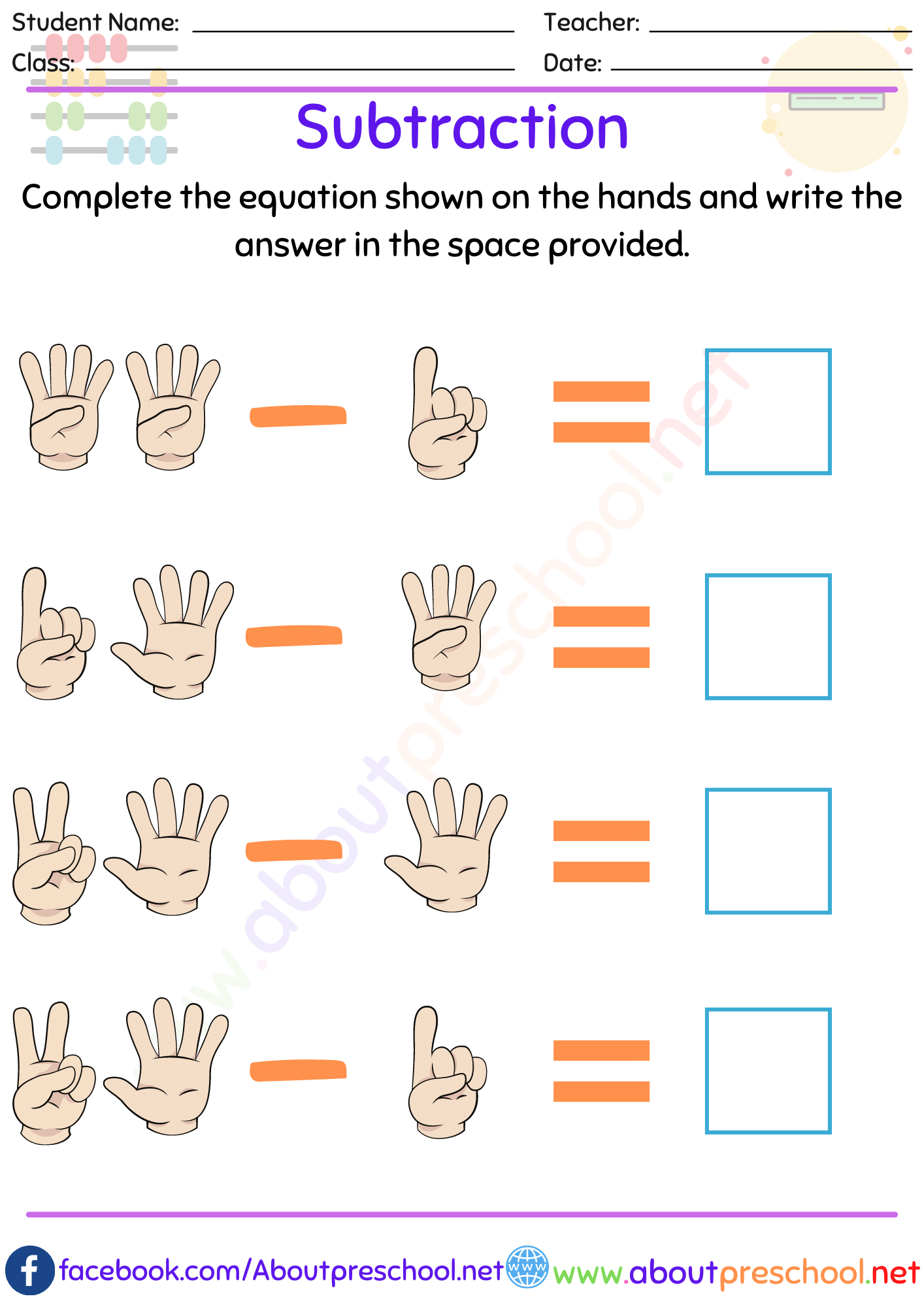 What Is Subtraction For Kindergarten