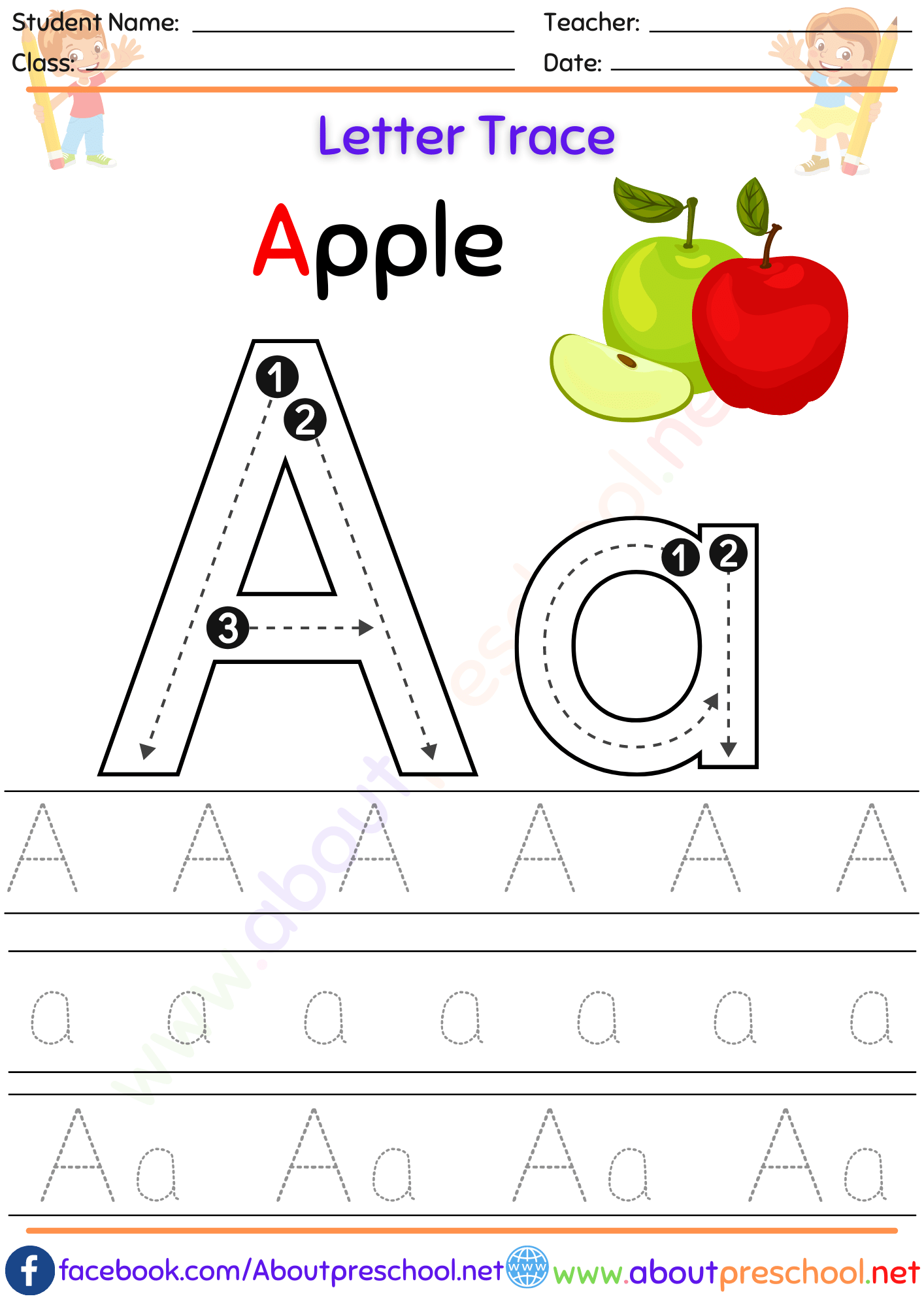 Letter A Tracing Worksheet PDF About Preschool