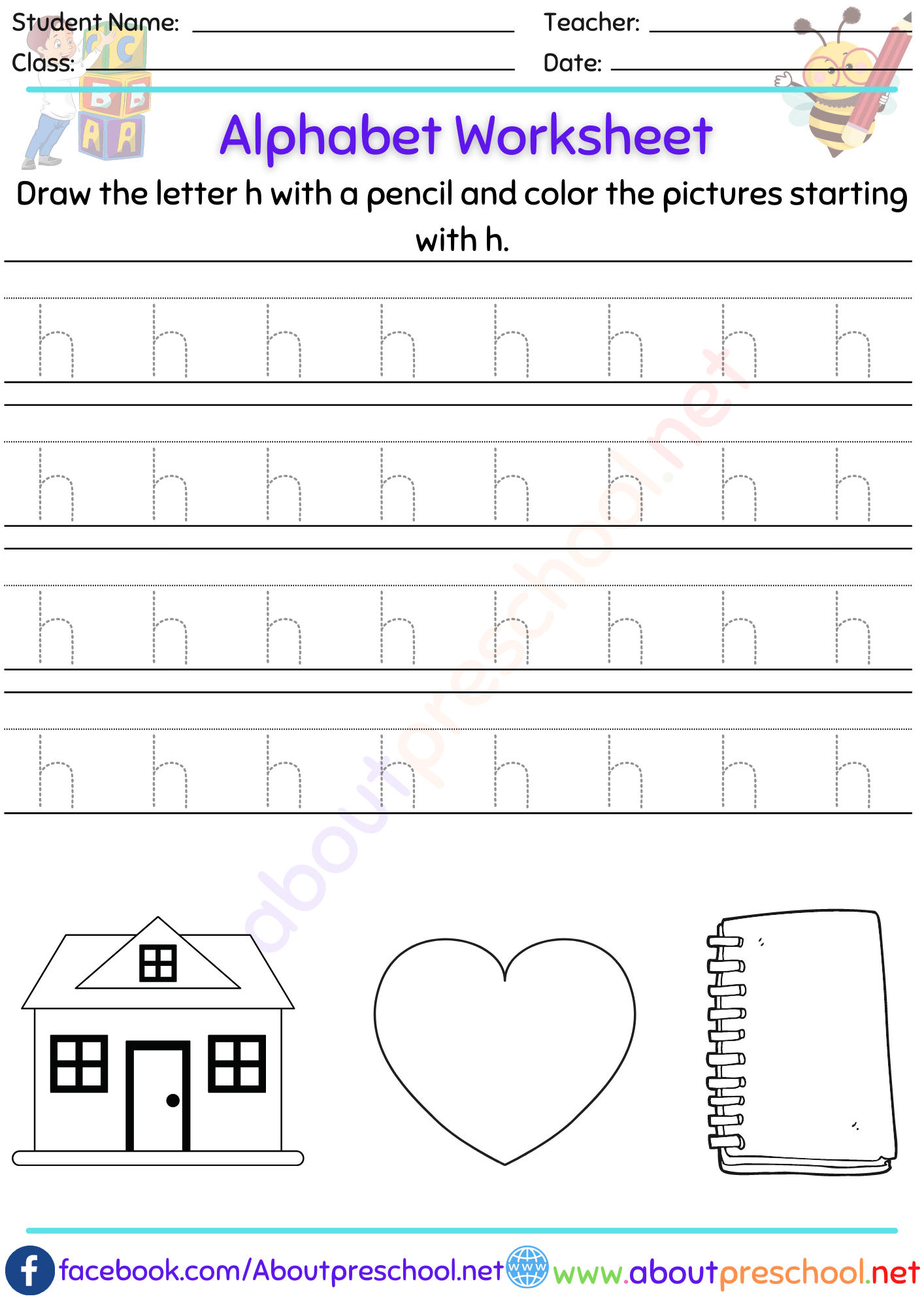 Letter Trace Worksheet-h