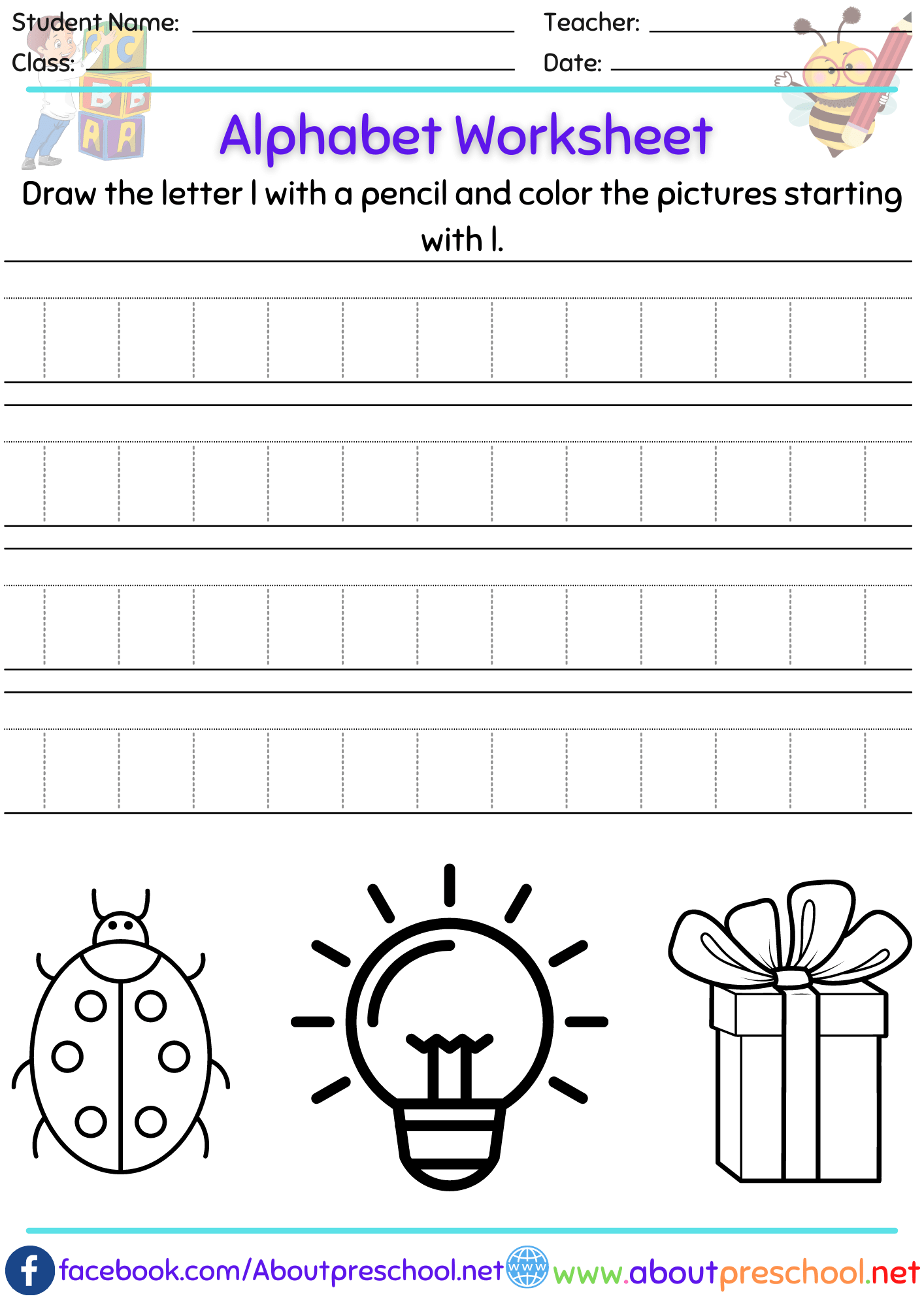 Letter Trace Worksheet-l - About Preschool