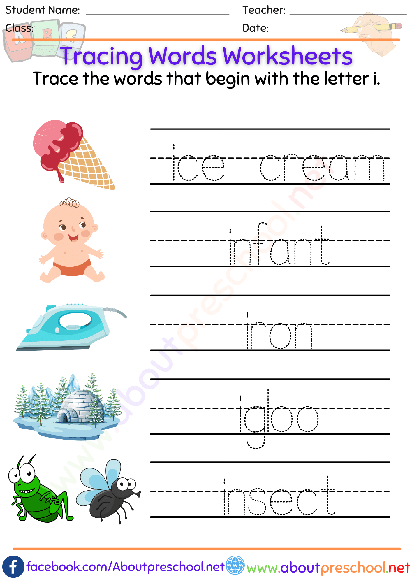 Tracing Words Worksheets-i