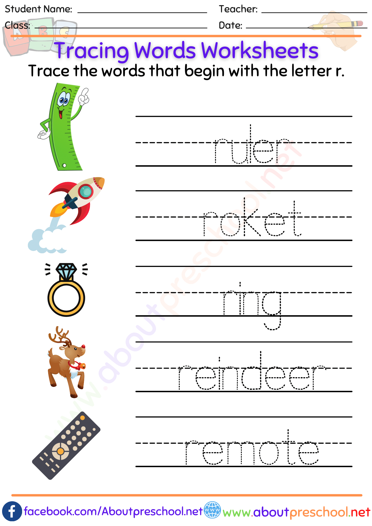 Tracing Words Worksheets r