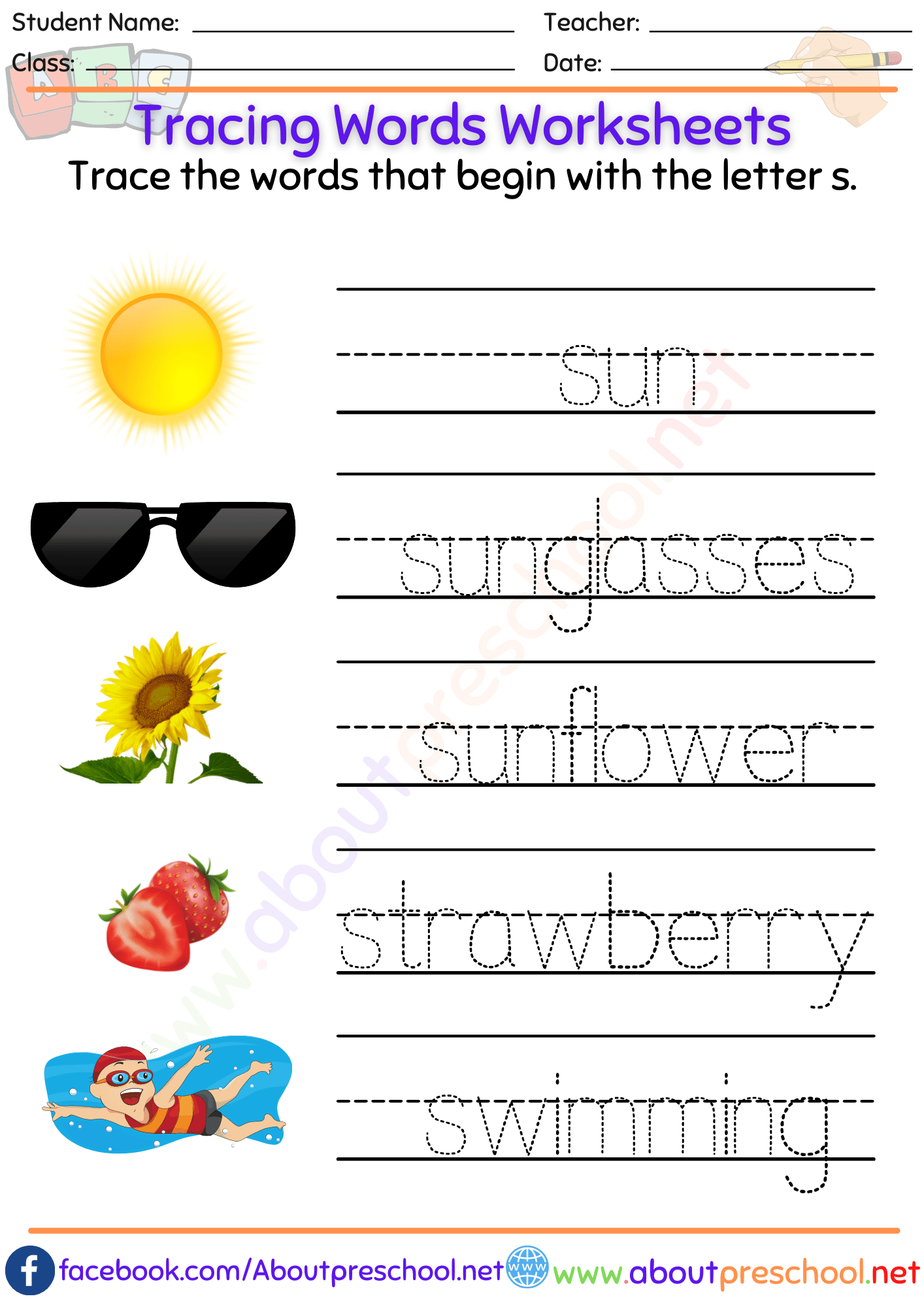Tracing Words Worksheets-s