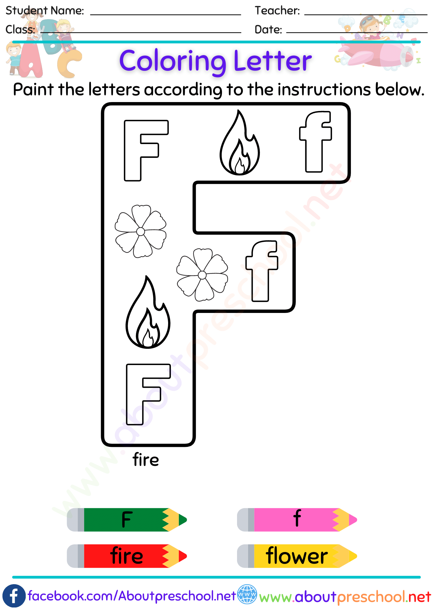Letter Coloring Pages F About Preschool