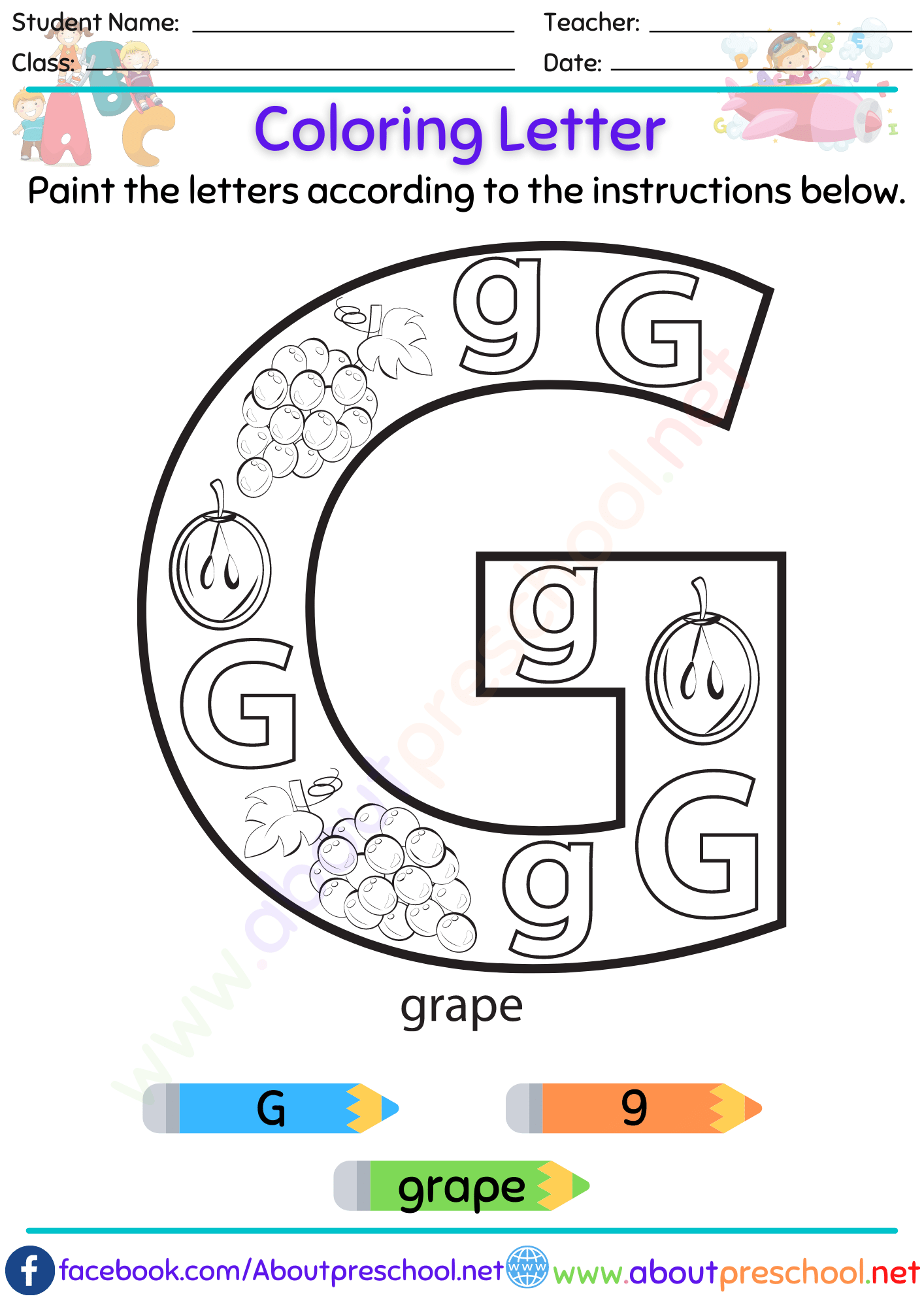 Letter Coloring Pages G - About Preschool