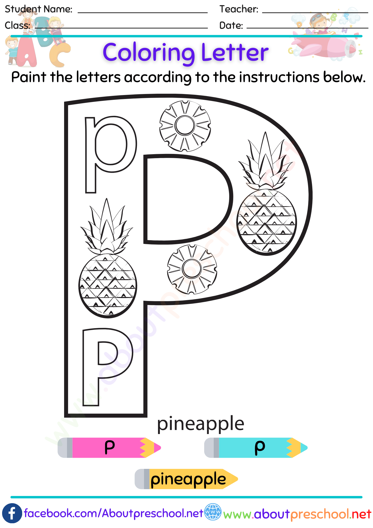 Letter Coloring Pages P