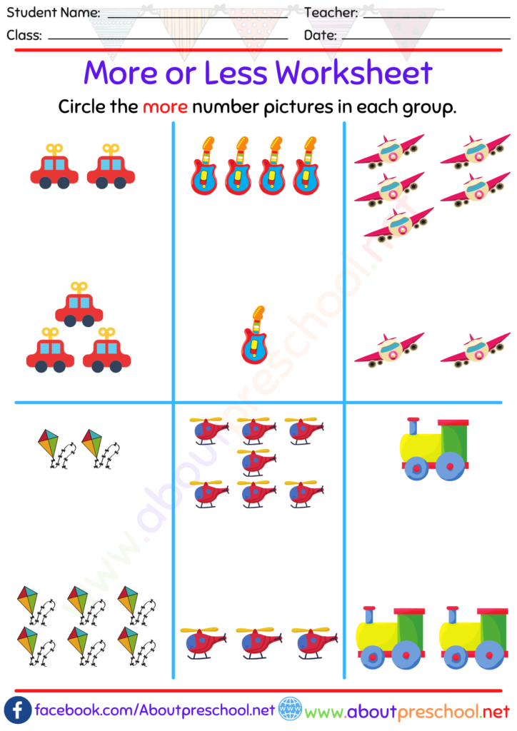 More or Less Worksheet Kindergarten - About Preschool