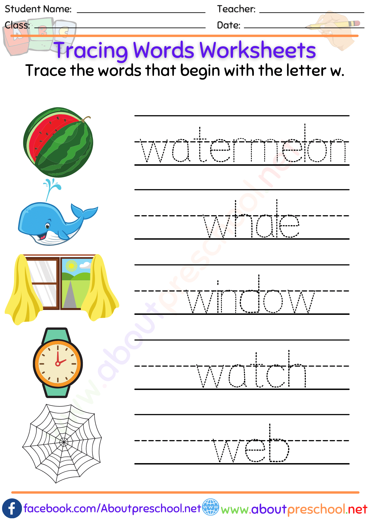 Tracing Words Worksheets w