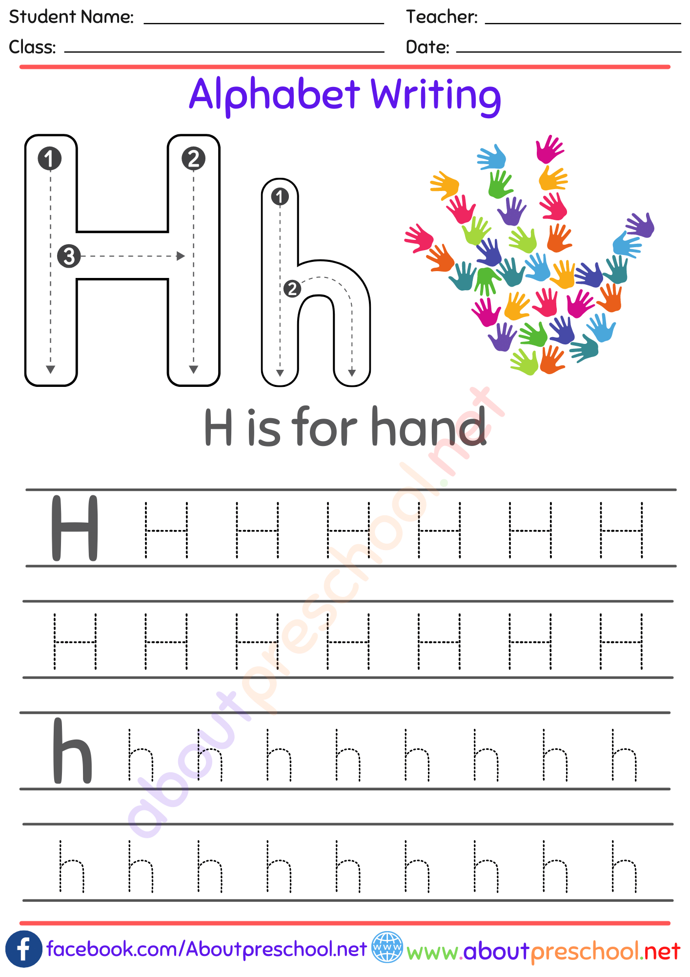 Alphabet Writing Worksheet h