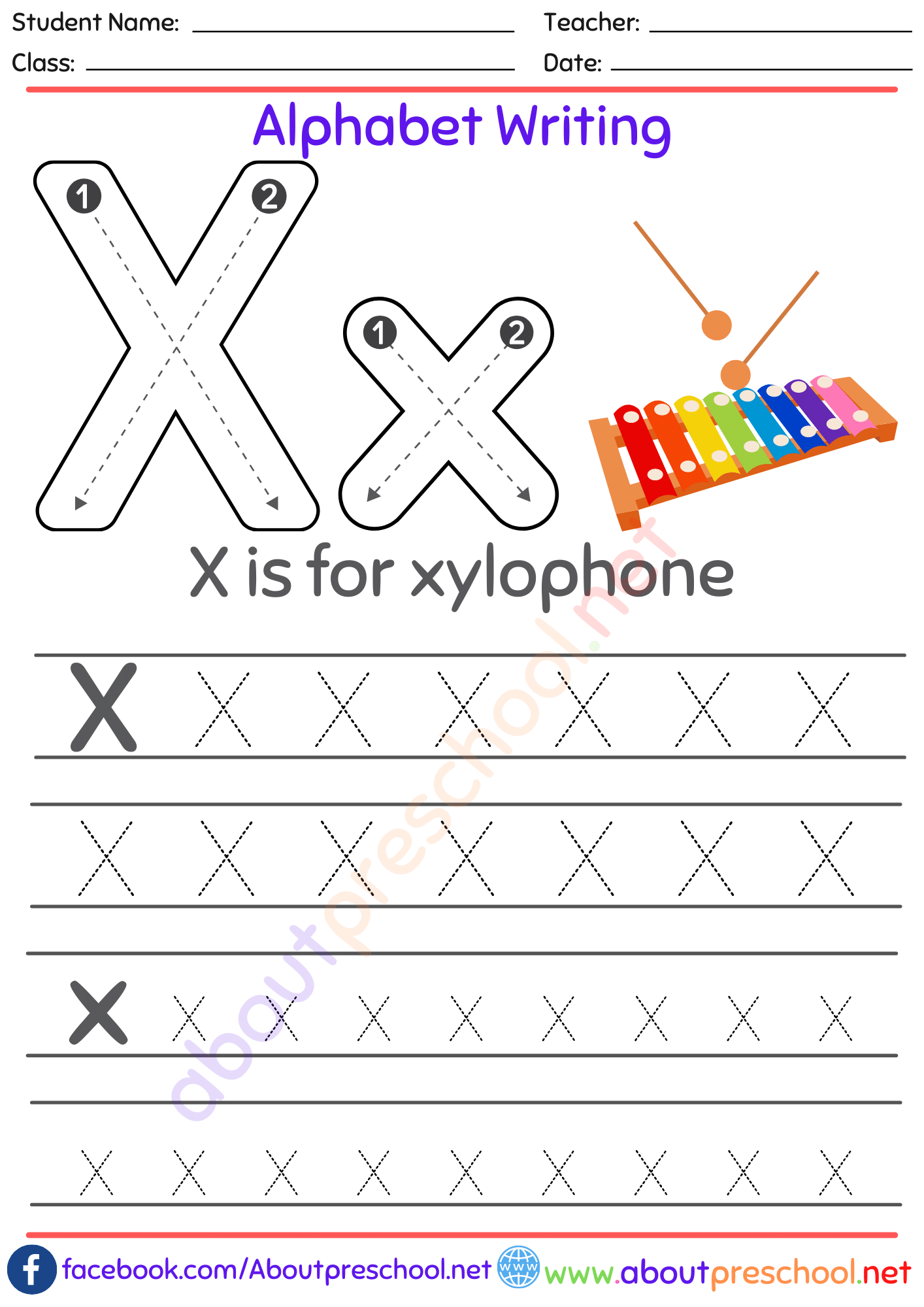Alphabet Writing Worksheet x