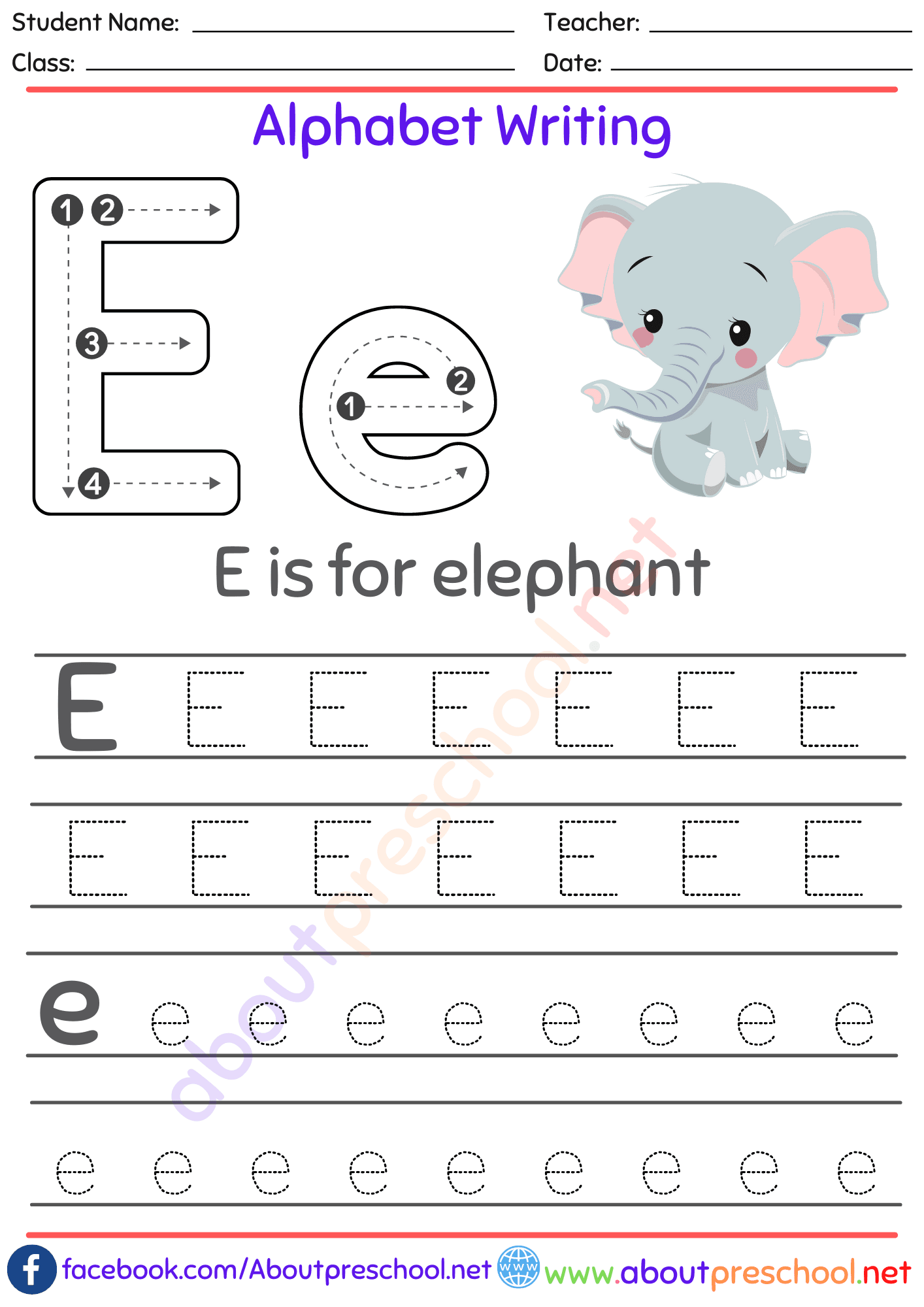 Alphabet Writing Worksheet e