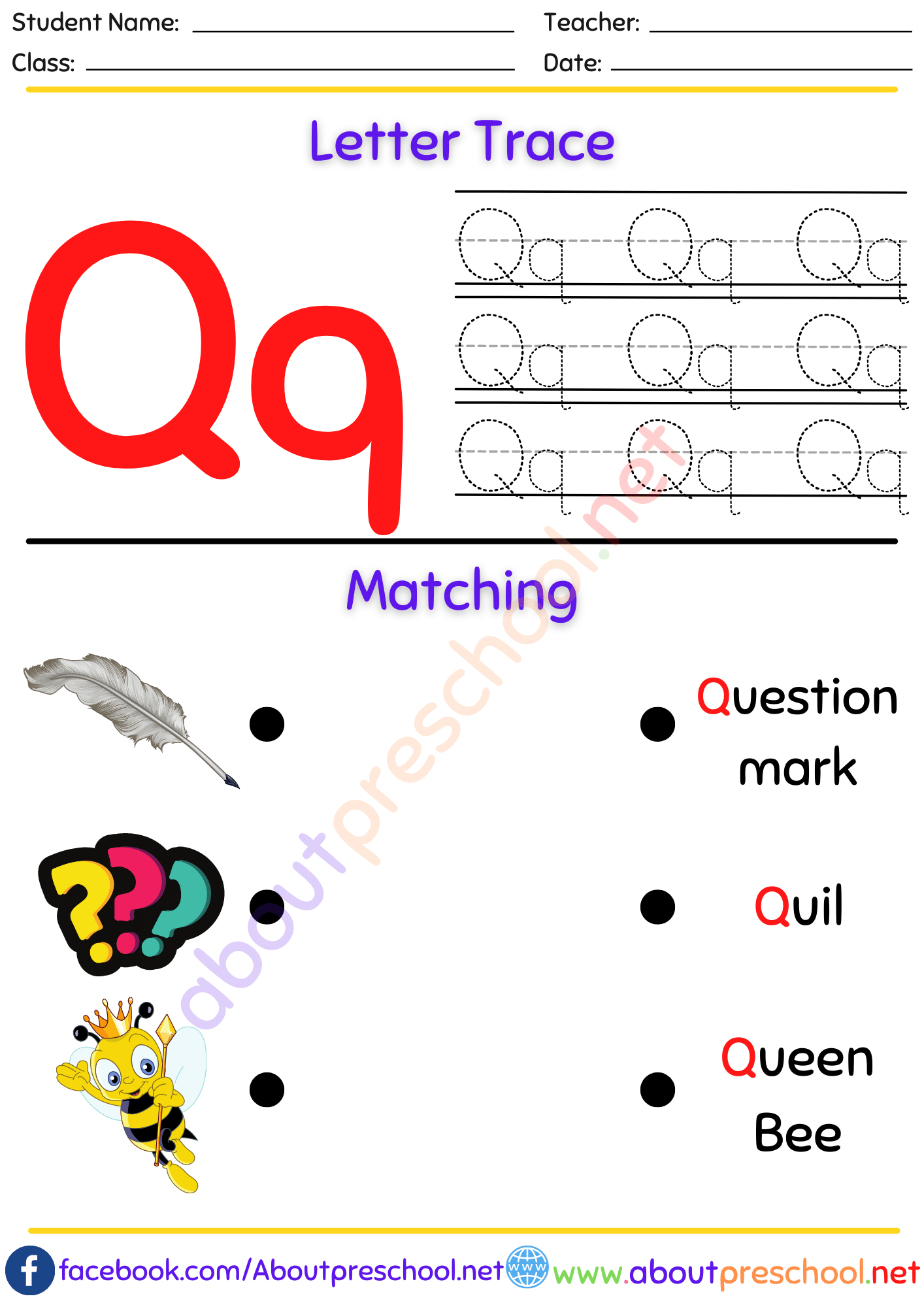 Letter Trace and Matching Q