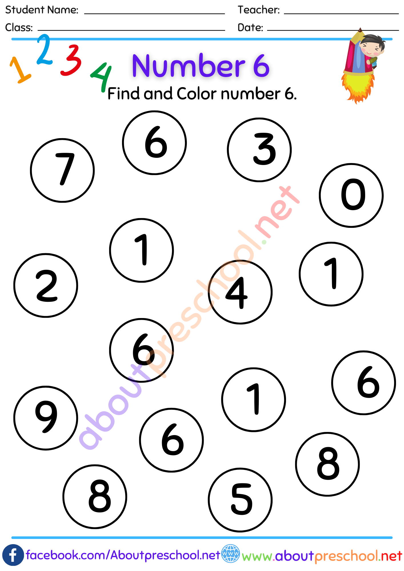 Color Number 6 Worksheet