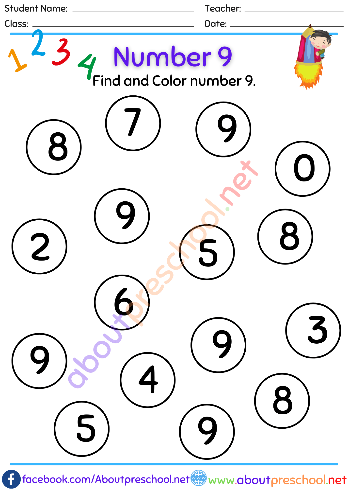 Color Number 9 Worksheet
