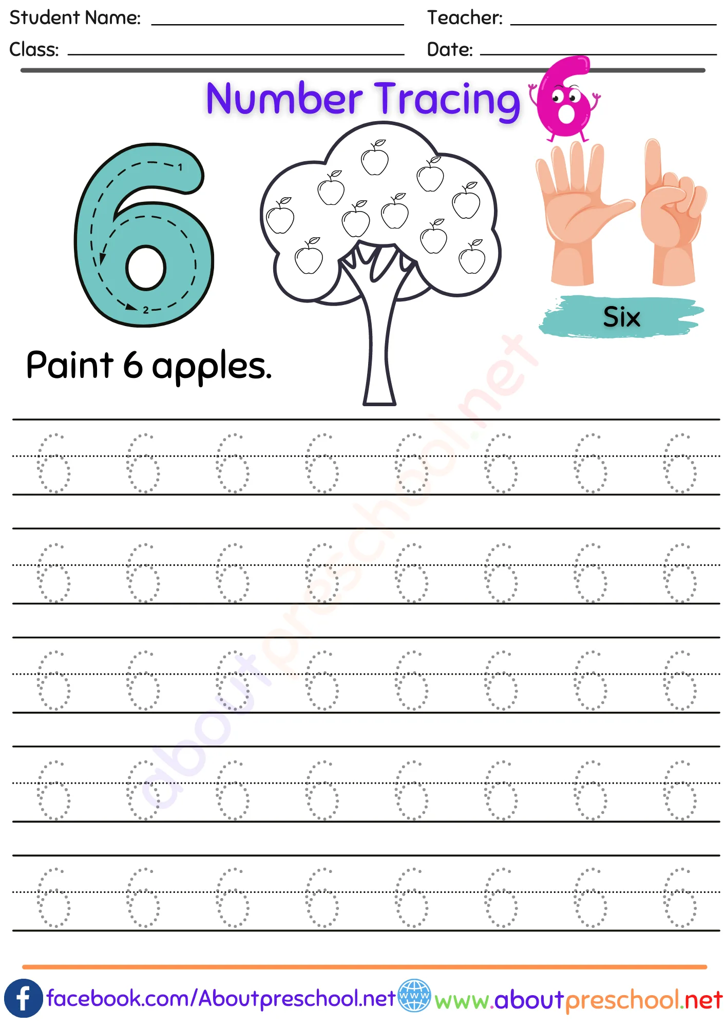 Number 6 Tracing 5 Number 6 Tracing
