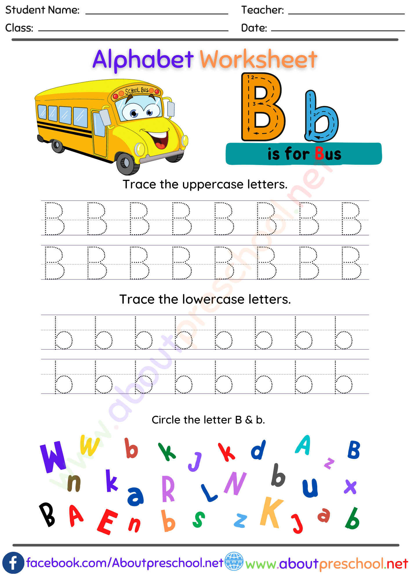 Trace Letter b Worksheets