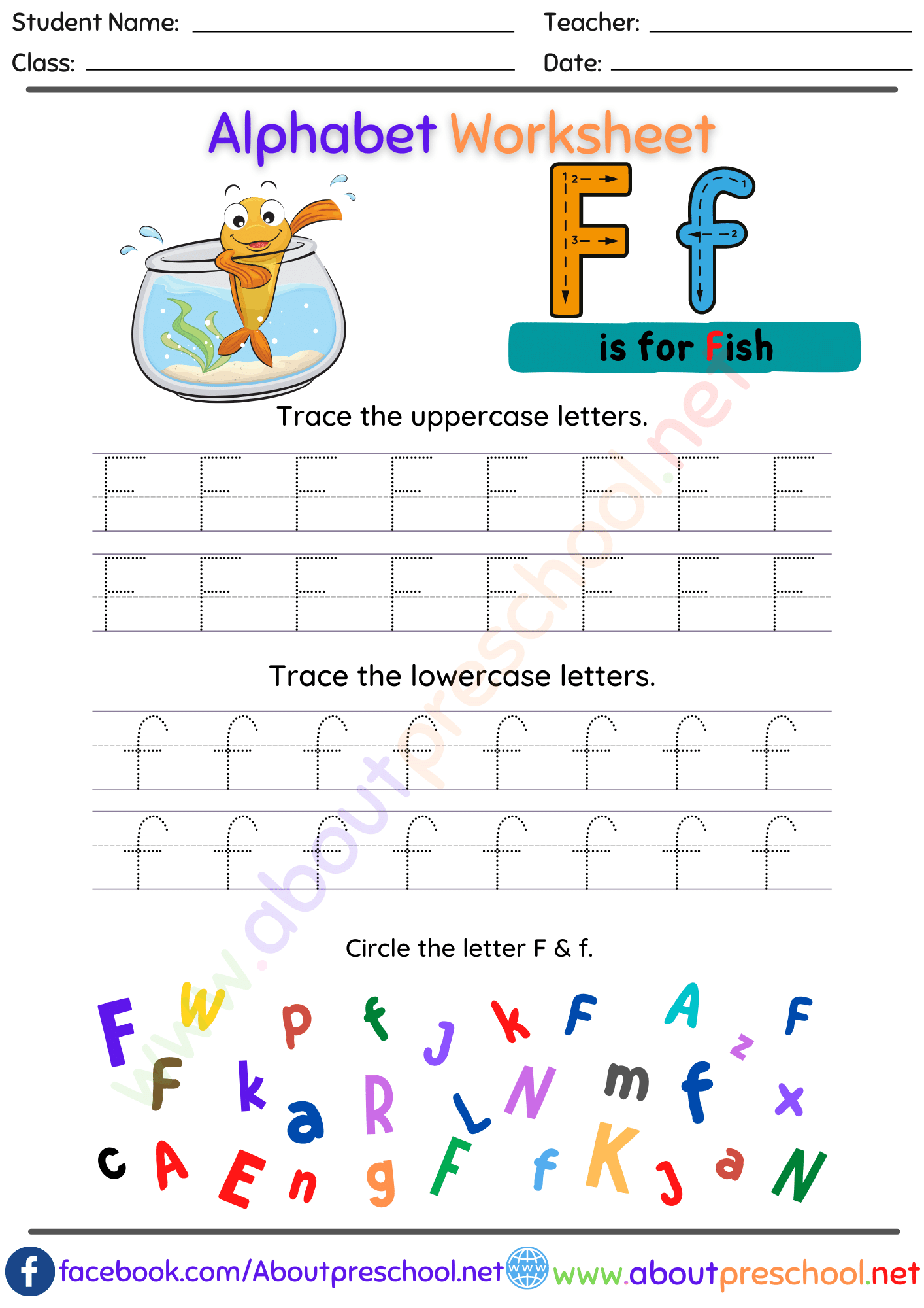 Trace Letter f Worksheets