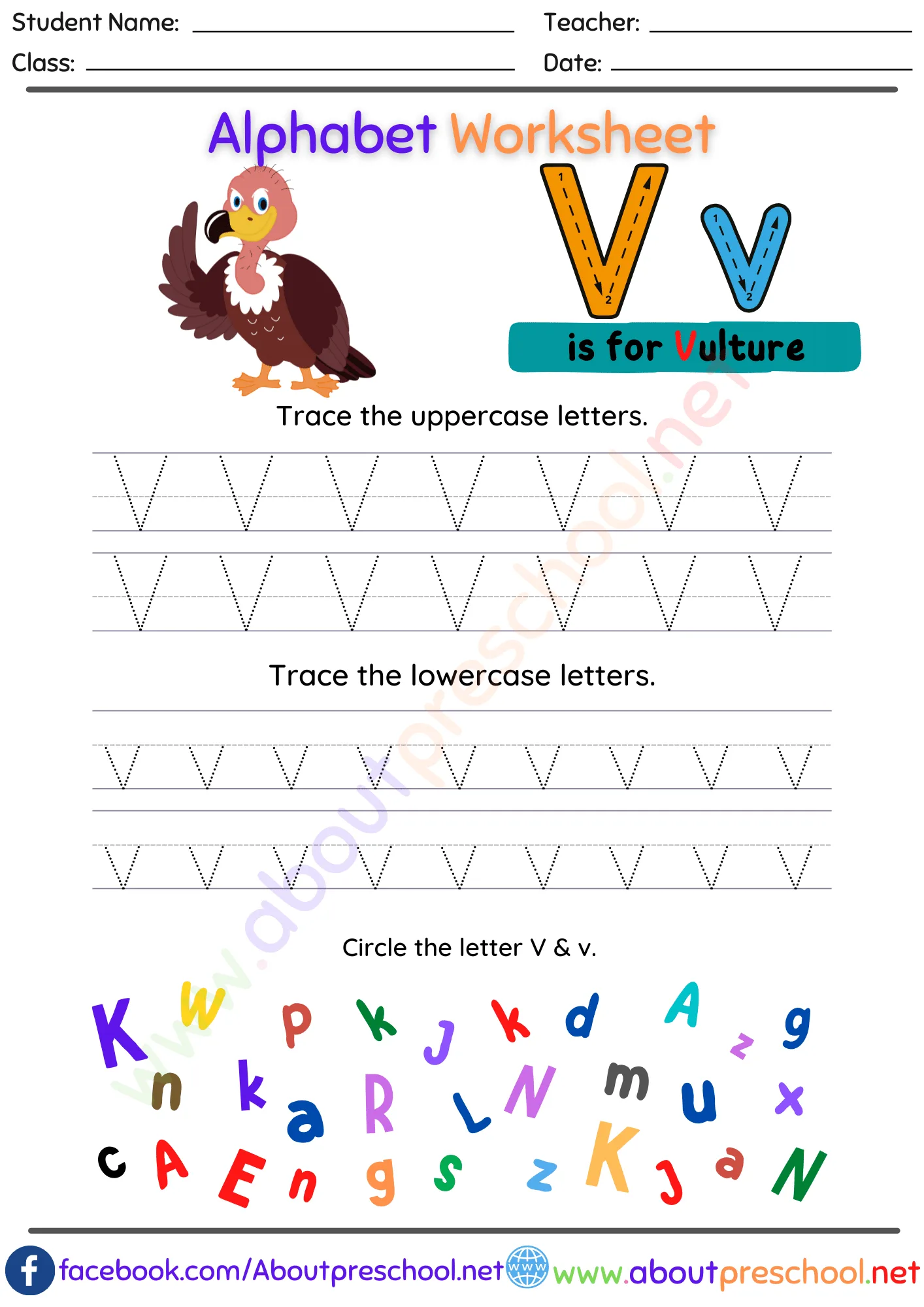 Trace Letter v Worksheets 5 Trace Letter v Worksheets