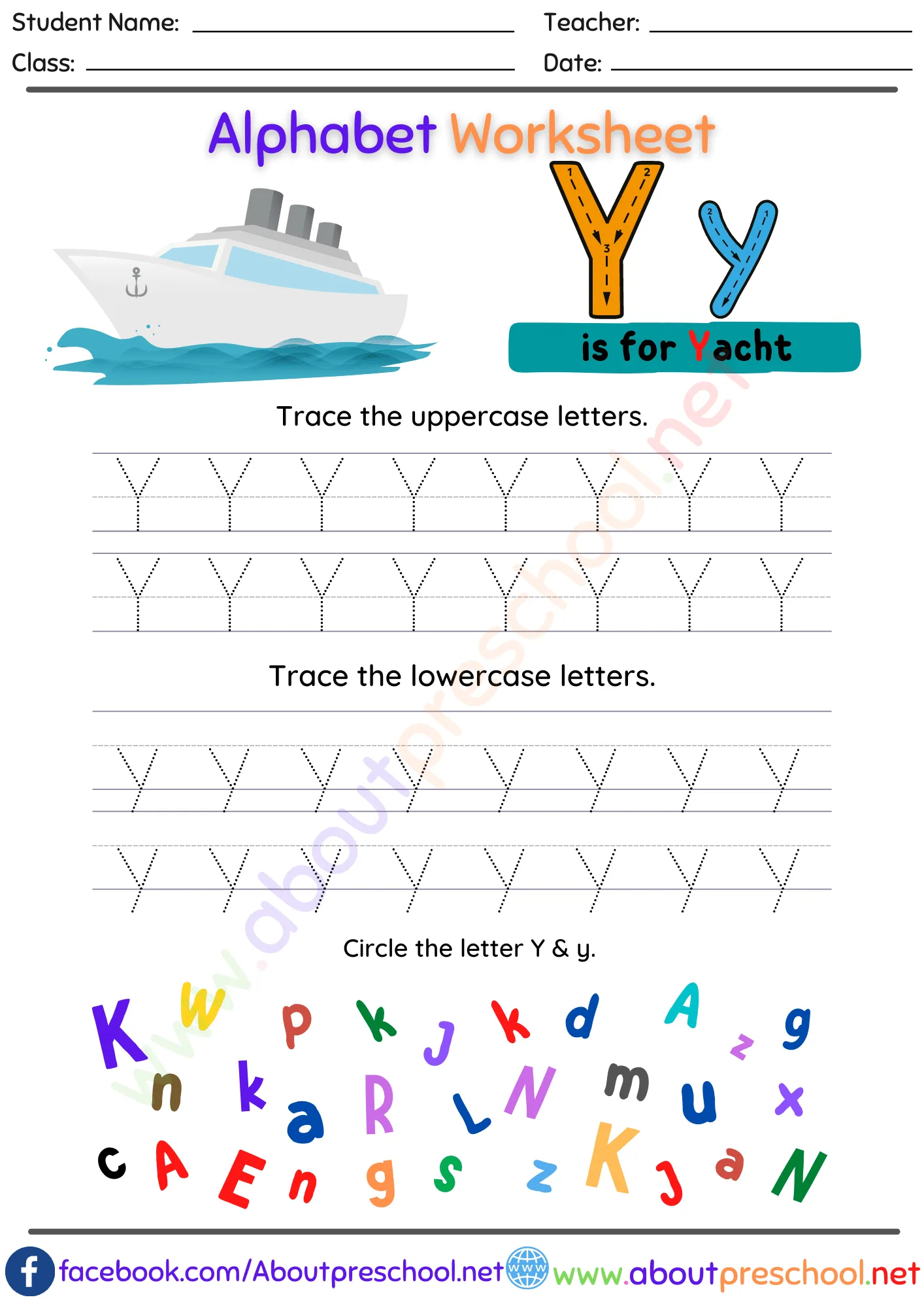Trace Letter y Worksheets 5 Trace Letter y Worksheets